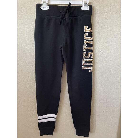 Justice Other - Justice Black Gold Sequins Logo Stripe Mid Rise Full Length Joggers Pants Size 8